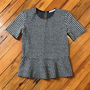 Zara Peplum Short Sleeve Knit Tweed / Plaid Top ✿